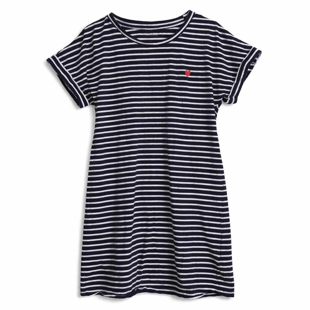 Cute French Navy & white striped t-shirt dress‎ minimalist red embroidered heart